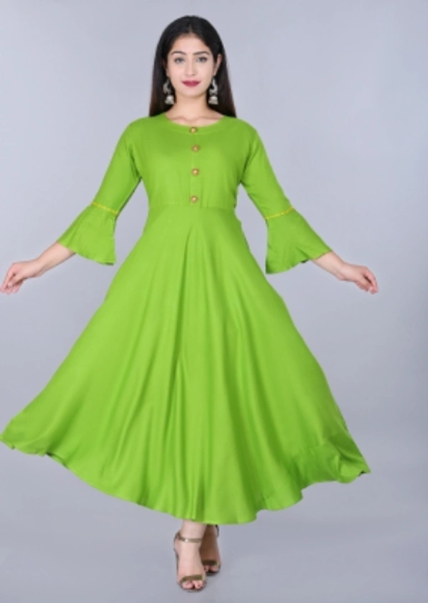 Pearl India Women Solid Rayon Anarkali Kurta - Green, XS S M L XL XXL 3XL 4XL